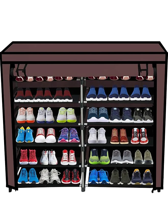 Multipurpose 12 Shelves Shoe Rack with Zip Door Cover & Side Pockets ...