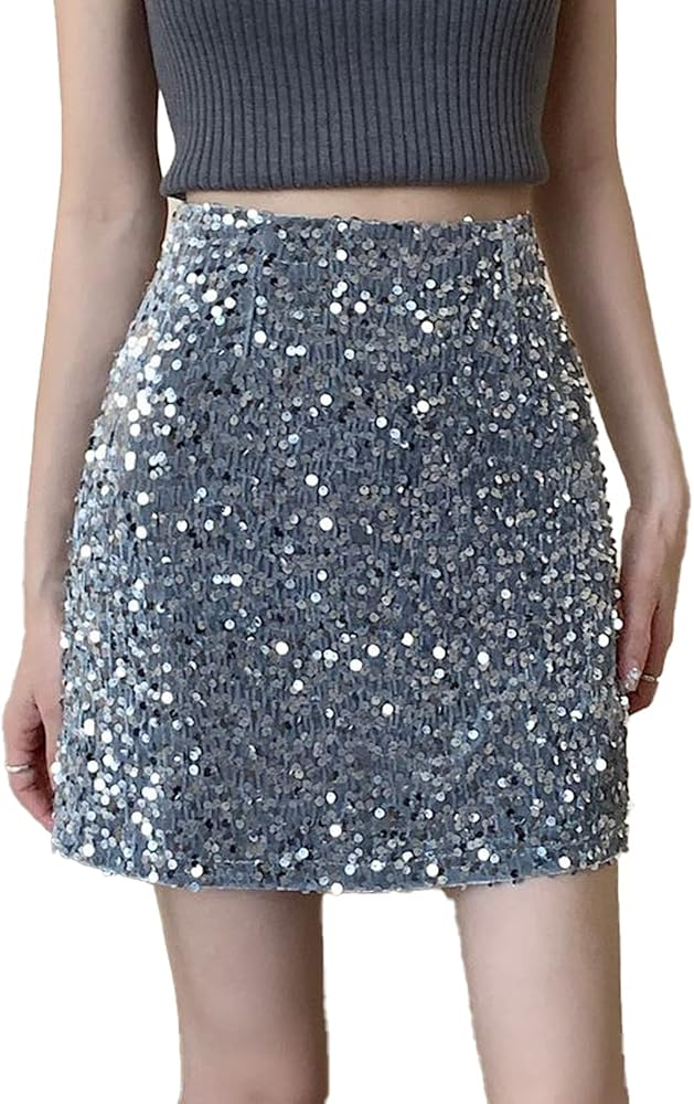 Sequin Skirt Mini Skirt for Women Trendy Sparkle Skirt Concert Party Club