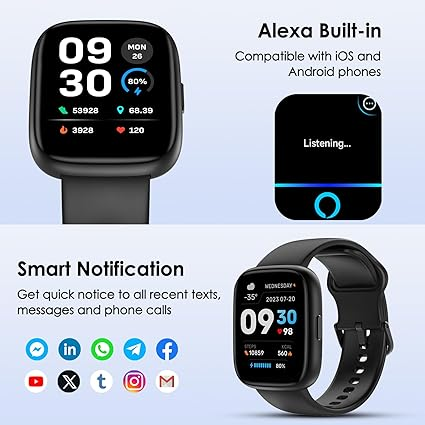KEEPONFIT Smart Watch, 1.83" Touch Screen Smartwatch with Alexa Built-in IP68 Wa