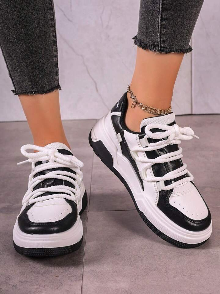 1pair Women's Sports Waterproof Casual Shoes, Front Lace-Up