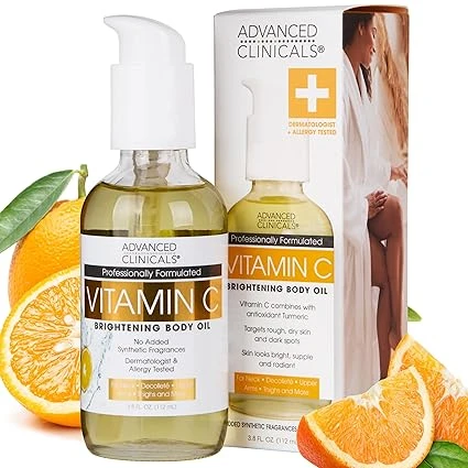 Advanced Clinicals Vitamin C Body Oil Skin Care Moisturizer W/Vitamin E & Turmer