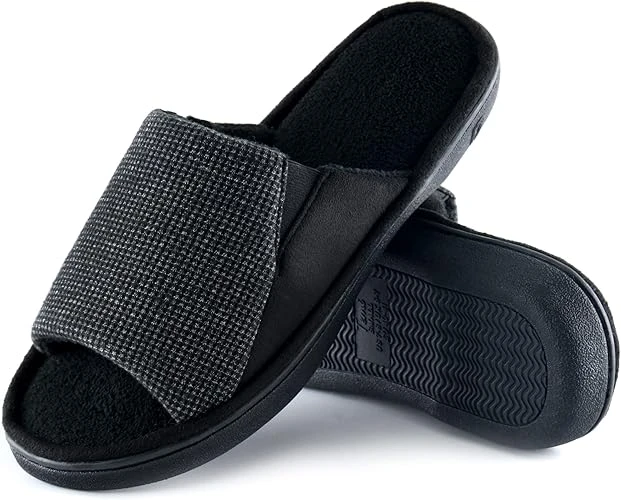 Cozy Men's Open Toe House Slippers Memory Foam,Comfy Slip On Indoor Slippers for