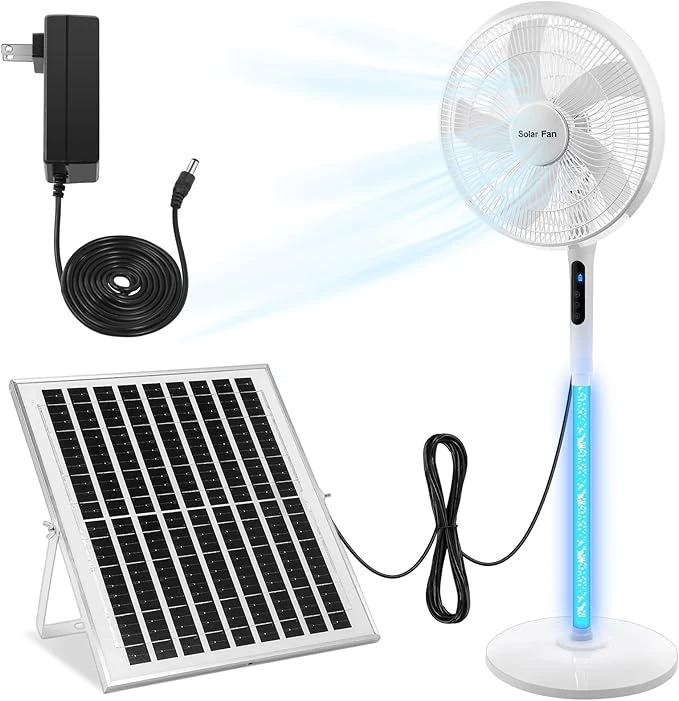 Blosssound Solar Rechargeable Floor Standing Fan with Solar Panel, 16'' Battery 
