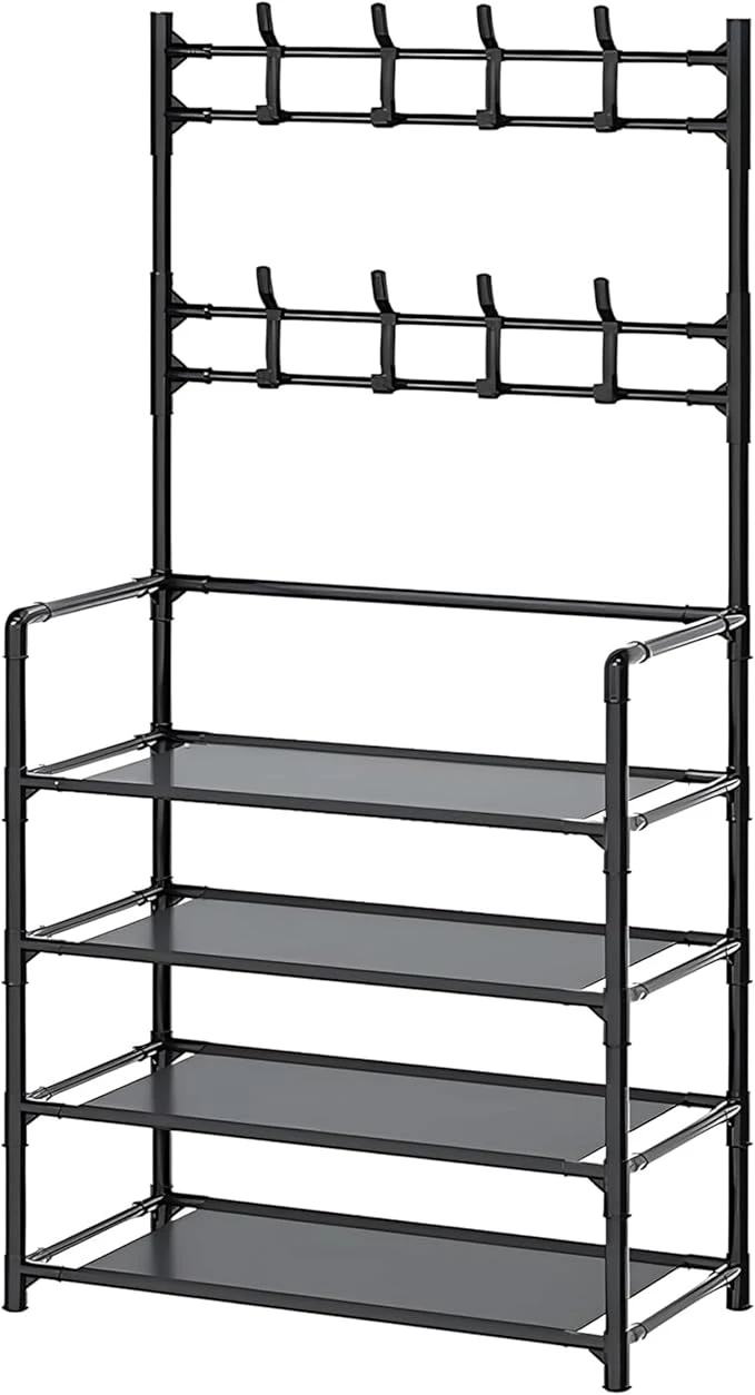 HOME DWELL 5 Tier Shoe Rack Coat with Hanging Hooks Rack Storage Rack Shoe Organ