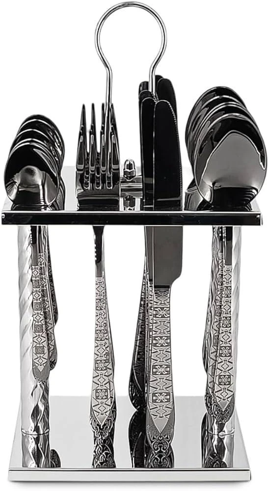24 Piece Cutlery Set with Stand (6 Knives + 6 Forks + 6 Tbsp + 6 Small Spoons Se