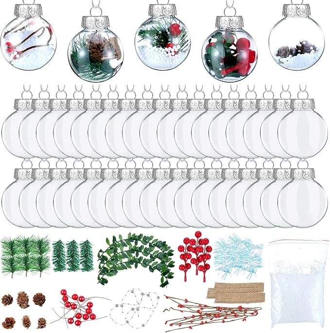 Syhood 15 Pcs Clear Plastic Fillable Ornament Balls Set DIY Fillable Christmas O