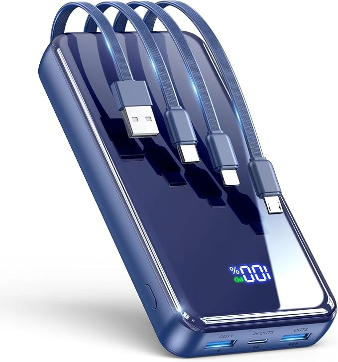 Portable Charger,50000mAh Power Bank Built-in Cable, 22.5W PD USB C In & Out Fas