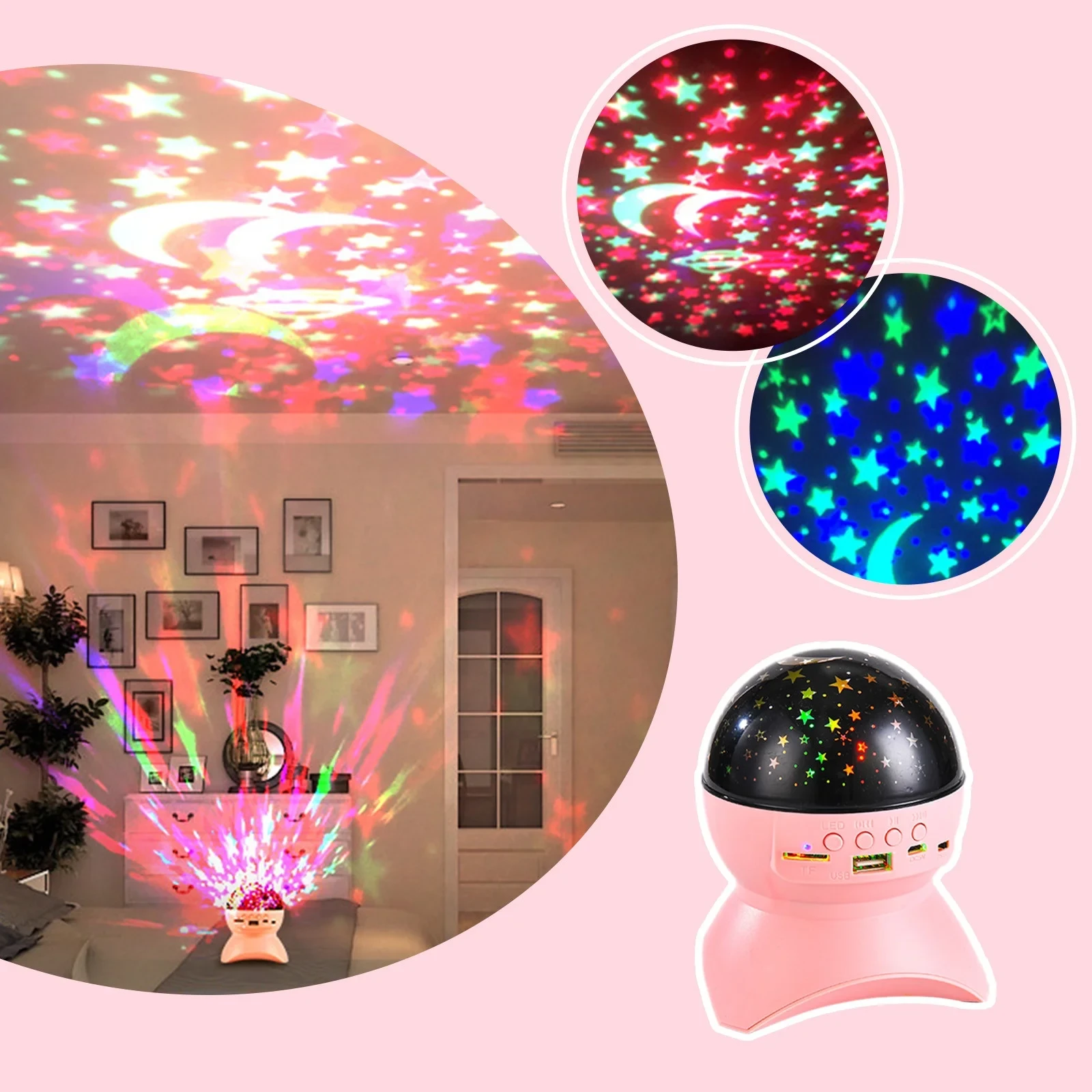 Bluetooth Speaker Starlight, Bedroom USB Projection Romantic Night Light, LED Sk