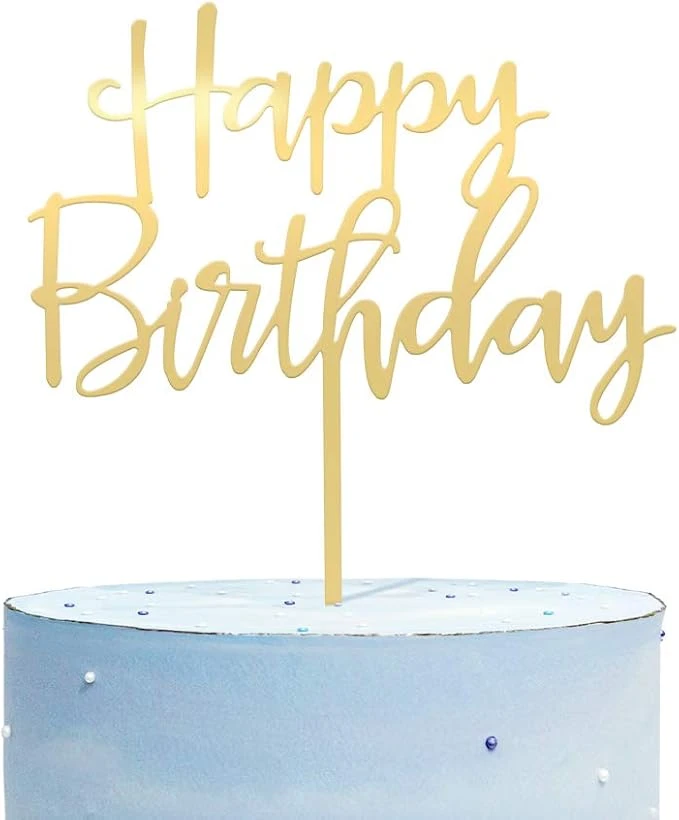 Happy Birthday Cake Topper, Mirrored Gold Acrylic Versatile Cake Topper for Birt