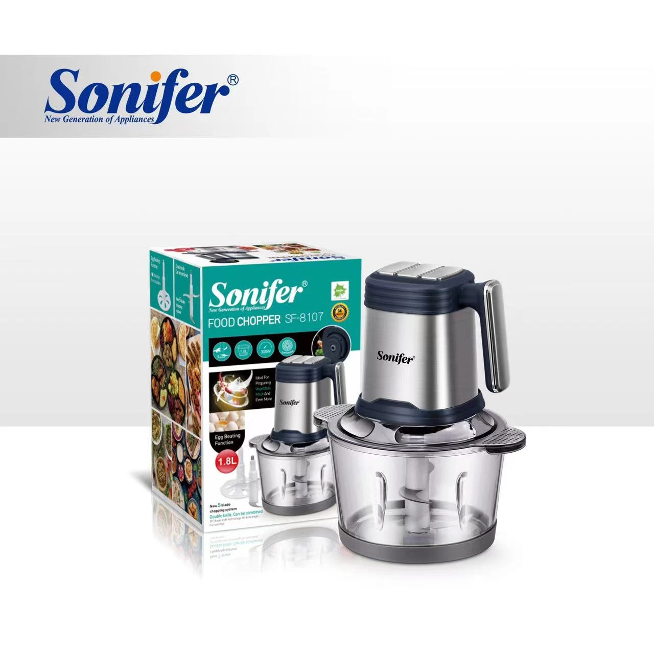 1.8l capacity glass bowl copper motor multifunction electric food chopper profes