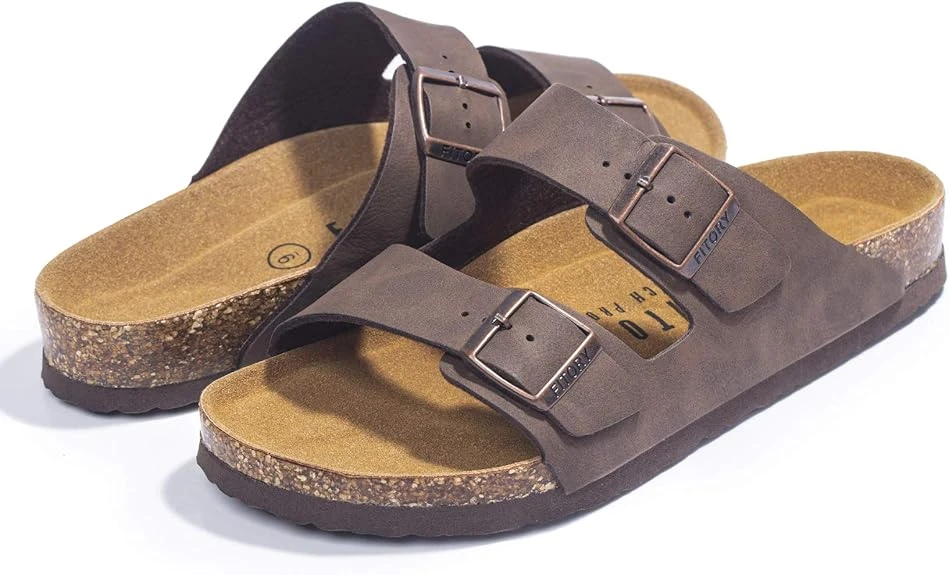 FITORY Mens Sandals, Arch Support Slides with Adjustable Buckle Straps and Cork
