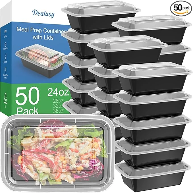 50 Pack (100-Piece) 24 oz Meal Prep Containers Reusable with Lids, Sturdy Leakpr