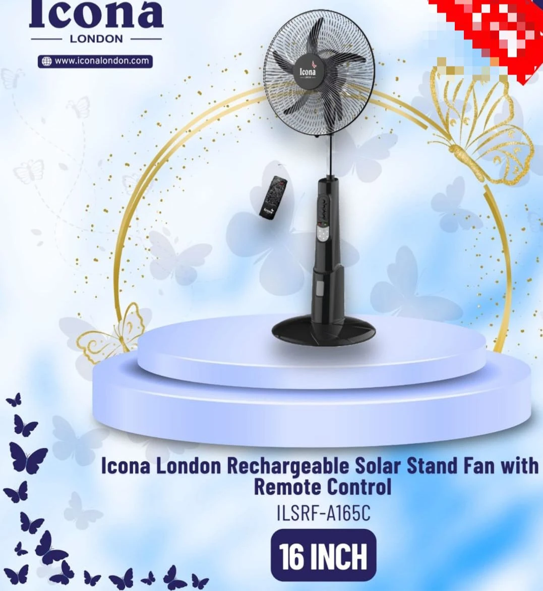 Icona London Rechargeable Solar Stand Fan with Remote Control