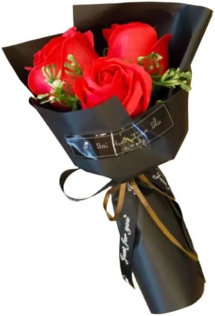 Red 3 Heads Artificial Rose Bouquet Soap Flower Petals Valentine Day Gifts for W