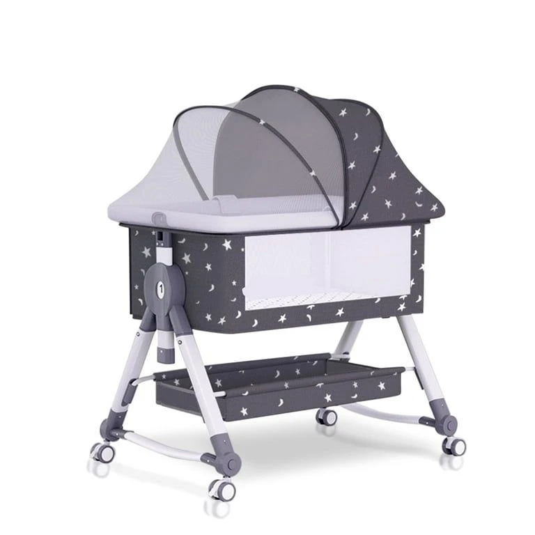 Baby Bassinet with Changing Table & Wheel,Adjustable Height for 0-36 Months,Gray