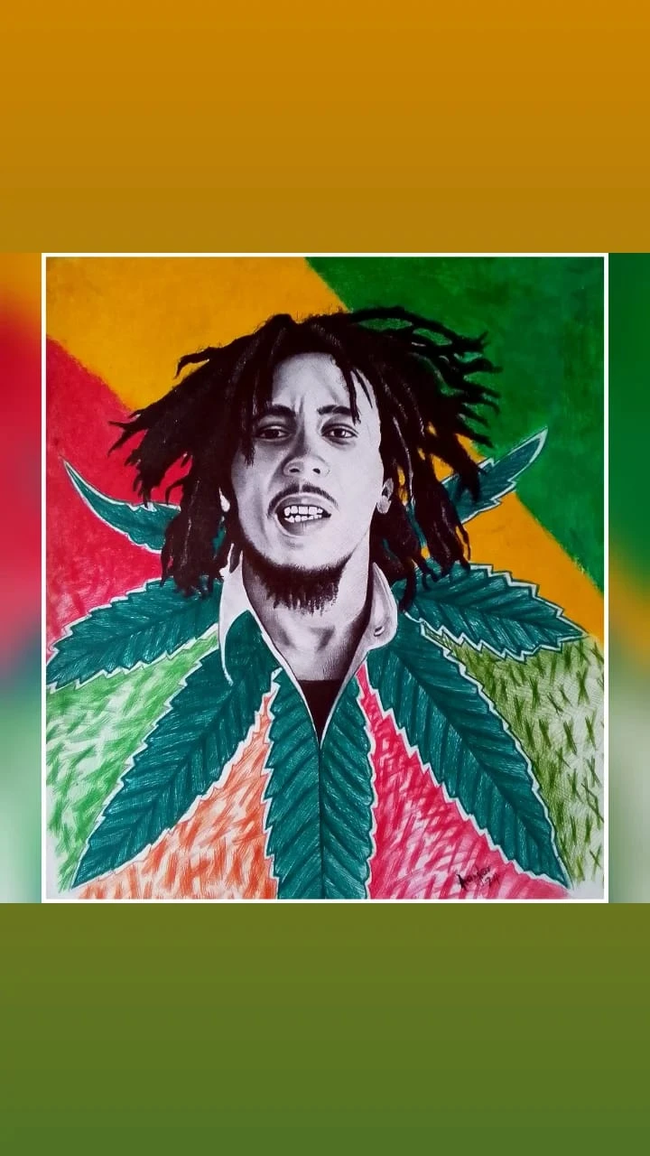 Bob Marley Medium: Color ballpoint pen & oil pastel on paper Size: A3 30x40cm