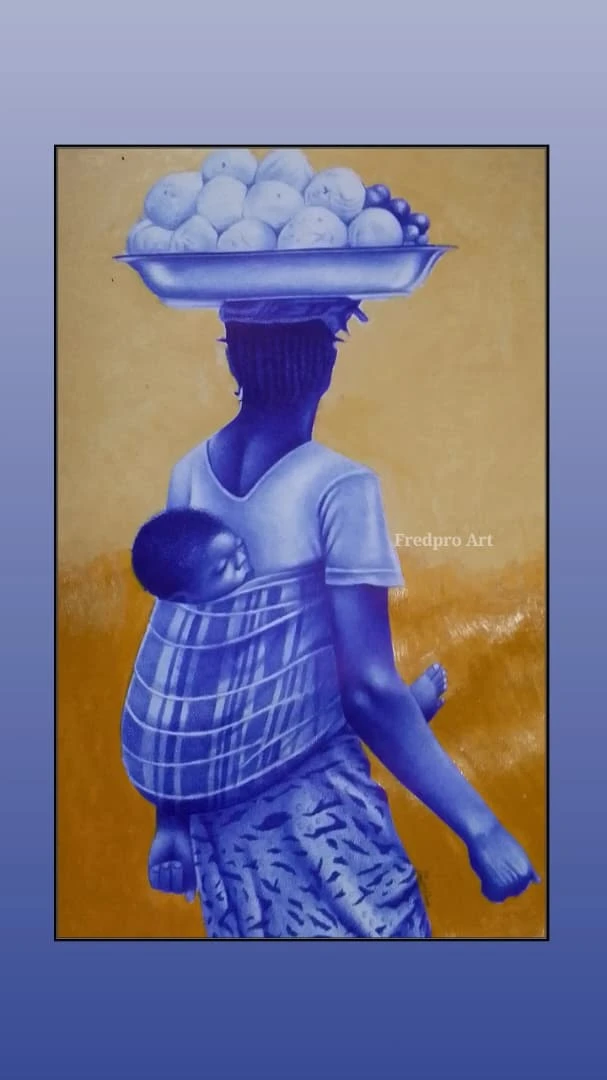 The Weight She Bears – Artwork Medium: Ballpoint pen and oil paint on paper Size