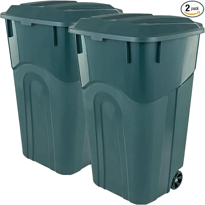 ECOSolution 32 Gallon Wheeled Outdoor Garbage Can with Attached Snap Lock Lid an