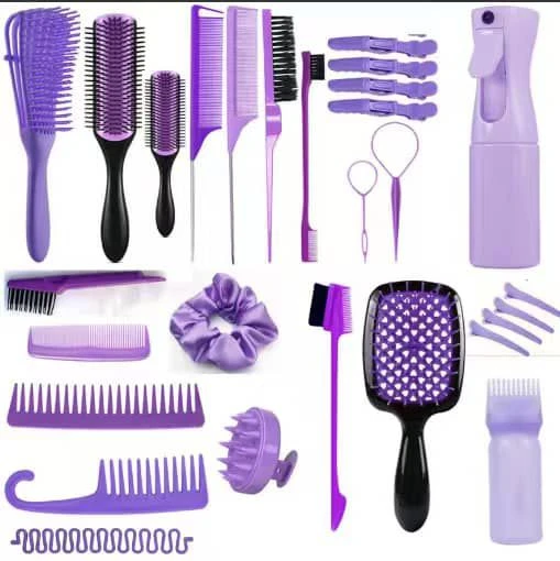 12 Pcs Hair Brush Set with Hair Spray Bottle for Toddlers, Women, Detangling Brush for Wet Dry Curly Hair, Edge Bristles Wide Tooth Rat Tail Combs for Baby Girls (pink)