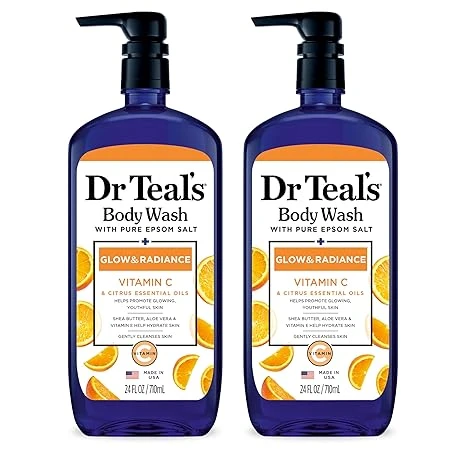 Dr Teal's Body Wash with Pure Epsom Salt, Glow & Radiance with Vitamin C & Citrus Essential Oils, 24oz