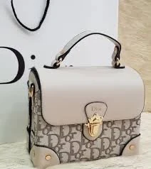 CHRISTIAN DIOR Grey/White Oblique Canvas Saddle Bag