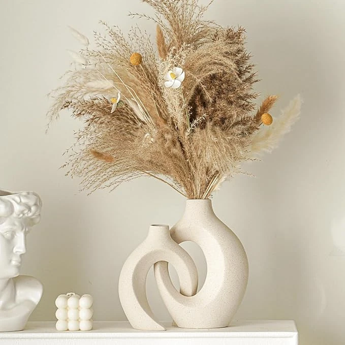 Lvases Snuggle Hollow Ceramic Vase Set of 2 for Boho Tabletop Home Decor