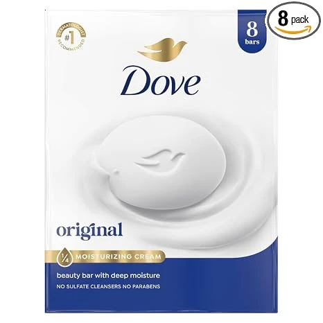 Dove Beauty Bar Soap Original 4 Count for Soft, Smooth Skin, with 1/4 Moisturizing Cream 3.75 oz