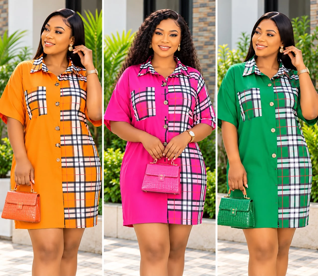 Women's Two-Tone Plaid Bu...